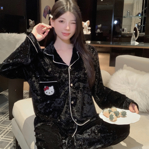 <span class=keywords><strong>ชุด</strong></span>นอน RY6821 # สีดำ KT <span class=keywords><strong>ชุด</strong></span>นอนแขน<span class=keywords><strong>ยาว</strong></span>ของผู้หญิงสีทองผ้ากำมะหยี่สำหรับฤดูใบไม้ร่วงและฤดูหนาว - Product Image 1