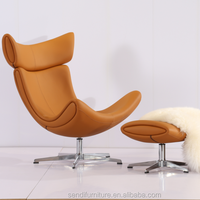Fauteuil de salon moderne de luxe en cuir véritable et acier inoxydable pour salon et hôtel