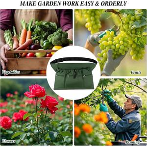 Tablier de jardinage à prix de gros avec poches zippées, sac de cueillette en tissu Oxford, ceinture ajustable - Product Image 5