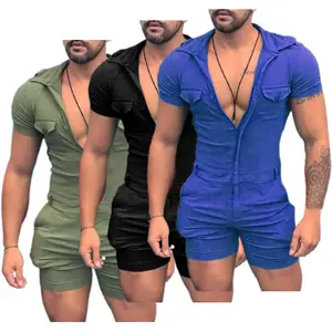 Mens गर्मियों खेलों स्लिम फिट जिपर Bodycon लघु आकस्मिक खेल Jumpsuits