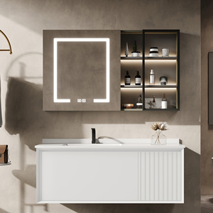 Mobile Bagno Sospeso Intelligente con Lavabo per <span class=keywords><strong>Bagni</strong></span> Piccoli 48-92 pollici, Mobile Lavabo Moderno Personalizzabile <span class=keywords><strong>in</strong></span> <span class=keywords><strong>Legno</strong></span> Massello per Hotel e Ville - Product Image 2