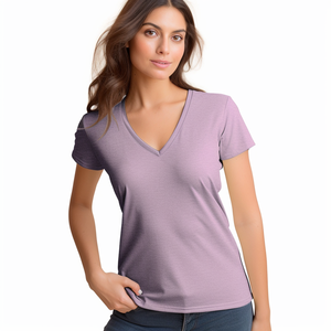 T-shirt surdimensionné à manches courtes et col en <span class=keywords><strong>V</strong></span> teint uni 100% coton personnalisé pour femmes - Product Image 5