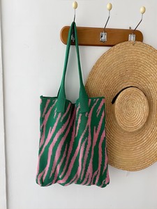 Korean Style Zebra <b>Pattern</b> <b>Knitted</b> Tote Bag <b>For</b> Women Spring Summer Large Capacity Fashion Single Shoulder Underarm Handbag - Product Image 2