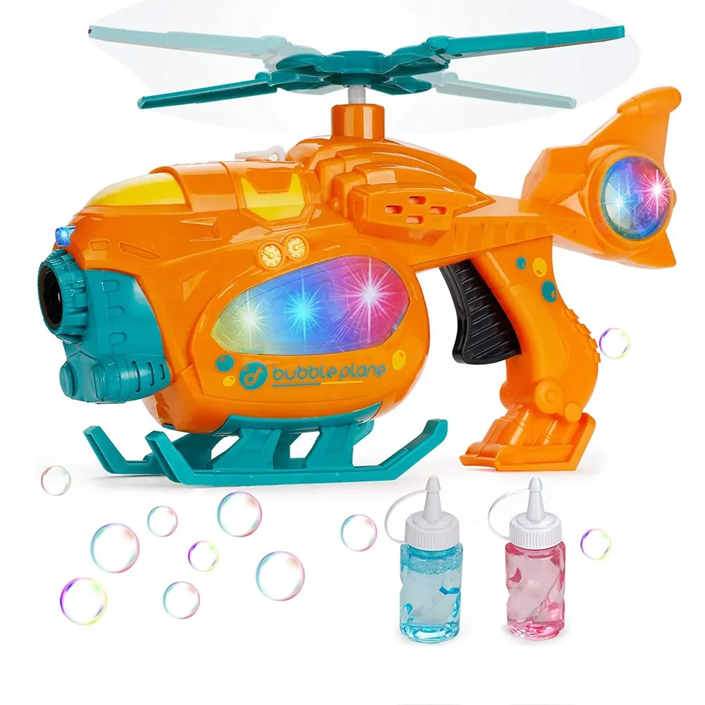 Eléctrica de mano helicóptero jabón máquina de burbujas burbuja pistola de juguete para niños al aire libre de verano, con música y luces
