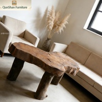 Table basse en bois massif avec bord naturel |   Meubles de salon rustiques à bords naturels irréguliers