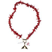 Collier de mode pour femme de style classique, perles de pierres précieuses avec perles de semi-corail rouge, pendentif sirène en acier inoxydable