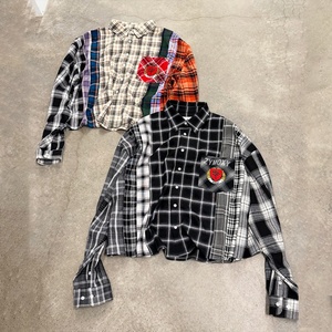 Custom Streetwear 100% Cotton Checked <b>Patchwork</b> Embroidery Long Sleeve <b>Shirts</b> High Quality Long Sleeve Designer Flannel <b>Shirts</b> - Product Image 1