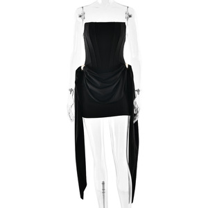 Vestido Mini Corsé sin Tirantes para Mujer, con Cintura Drapeada, Detalle de Hebilla Metálica y Lazo Largo, Vestidos de Moda - Product Image 5