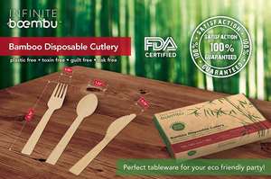 Pisau Set sendok garpu bambu, alat makan mewah dapat terurai dan menjadi sendok, 100 buah untuk pesta - Product Image 6