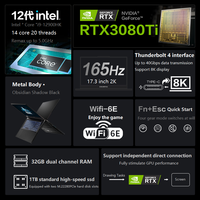 Nouvel ordinateur portable de jeu puissant de 17,3 pouces, coloré, Intel I9-12900H, 16 Go de RAM, 512 Go SSD, RTX3080TI, 165 Hz, Windows 11, en stock