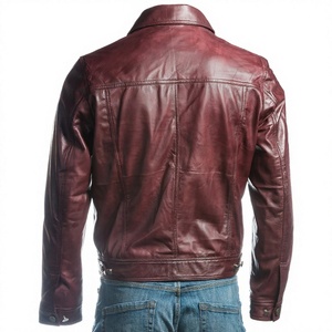 Veste de moto rétro en cuir véritable pour homme, style ancien, en cuir de vachette pleine fleur, coupe ajustée, col à revers, tendance décontractée - Product Image 3