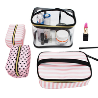 Pochette de maquillage 4 en 1 en PVC transparente portable grande capacité Sac à cosmétiques fermeture à glissière motif de dessin animé pour voyage pour la toilette
