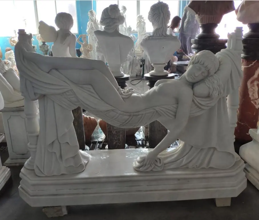 High Quality Outdoor Water Fountain Marble Stone Curved In Estate Garden Project Women White Marble Statue