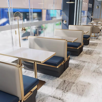 Ensemble de banquettes de restaurant rondes en acier, mobilier de salle à manger moderne avec rembourrage doux, table et chaises pour hôtel, café, cantine, bistrot