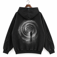 Sweat-shirt unisexe personnalisé OEM, coupe ample et oversize, en molleton de coton épais, effet délavé vintage, style streetwear côtelé, impression DTG au dos