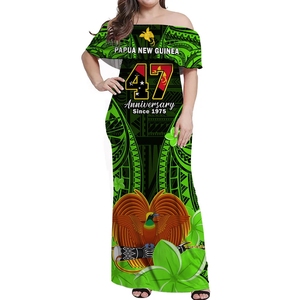 Papúa Nueva Guinea fuera del hombro vestido largo PNG 47 años aniversario <span class=keywords><strong>de</strong></span> <span class=keywords><strong>la</strong></span> independencia Casual Ruffle vestidos <span class=keywords><strong>de</strong></span> manga corta ropa <span class=keywords><strong>de</strong></span> mujer - Product Image 1