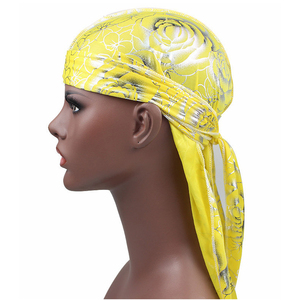 HZM-18242 personnalisé hommes soyeux Durags Turban chapeau Bandanas chapeaux Rose imprimé hommes Durag longues bretelles vagues <span class=keywords><strong>cheveux</strong></span> accessoires - Product Image 6