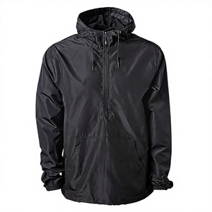 HILLER ENTERPRISES Men's Waterproof Hooded <b>Windbreaker</b> Jacket Full Sleeve Solid <b>Black</b> Lightweight Polyester Casual Winter - Product Image 1