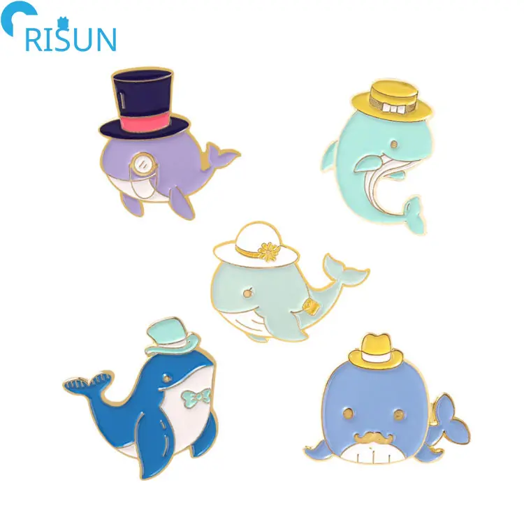 Animal marino de mar, León, tiburón, ballena, Delfín con sombrero, lote de alfileres de solapa, insignias, broche magnético esmaltado personalizado, Whaleshark