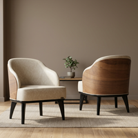 Fauteuil de salon commercial moderne rembourré, dossier haut, fauteuil d'appoint à dossier plein, coque en bois, coussin en mousse pour hôtel et salon