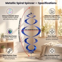 Tête de rechange pour baguette à chat en spirale bleu métallisé, bobine réfléchissante irisée, pivotant à 360°, avec attache rapide pour le jeu