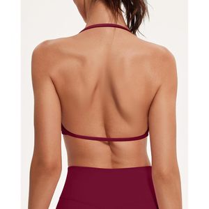 Sujetador deportivo FOXA Halter para mujer, acolchado, con tiras, espalda abierta, top corto para entrenamiento, gimnasio, absorbe el sudor, licra, poliéster - Product Image 5