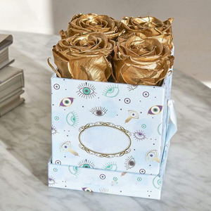 Rose éternelle en or rose véritable préservée dans une boîte ronde avec cadeau de diplôme en or, écologique - Product Image 2
