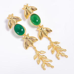 Boucles d'oreilles en pierres précieuses plaquées or 14k de mode en laiton, exportateur de bijoux en pierres précieuses personnalisés faits à la main fournisseur de bijoux en laiton antique - Product Image 2