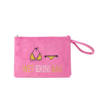 Offre Spéciale personnalisé mignon voyage femmes pvc imperméable serviette fourrure humide bikini sac plage broderie cosmétique maquillage sac pochette poignet sac