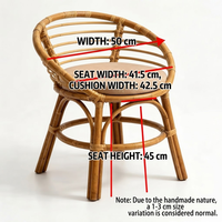 Chaise de salle à manger en rotin naturel fait main, dossier semi-circulaire, chaise d'appoint, style bohème chic, meubles de salon, 50x45cm