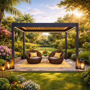 Pérgola <span class=keywords><strong>de</strong></span> Aluminio Innovadora, Resistente al Viento y a la Lluvia, Sistema Motorizado, Ensamblaje en Varios Tamaños, <span class=keywords><strong>con</strong></span> Vidrio y <span class=keywords><strong>Cortinas</strong></span> Personalizadas - Product Image 1