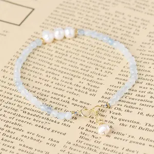 Accessori moda donna ciondolo personalizzato braccialetto 925 perle acquamarina in argento sterling