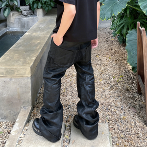 Jean Salati Punk pour Hommes – Pantalon en Denim Évasé Vintage Ciré <span class=keywords><strong>Taille</strong></span> <span class=keywords><strong>Basse</strong></span> Style Streetwear Hip Hop – Jean Empilé Personnalisé par le Fabricant - Product Image 2