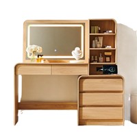 Miroir de maquillage éclairé à panneaux minimalistes modernes avec bords arrondis et tiroir de rangement pour coiffeuse de chambre
