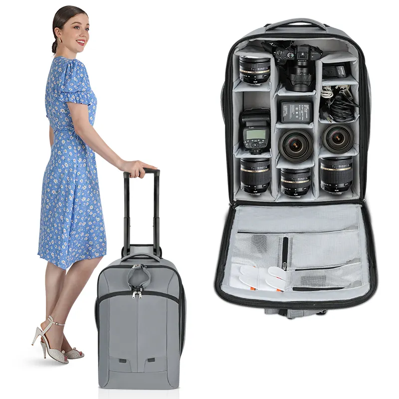 Camera Case Professional DSLR SLR Camera Bag Waterproof Shockproof Camera Bag Backpack with trolley
