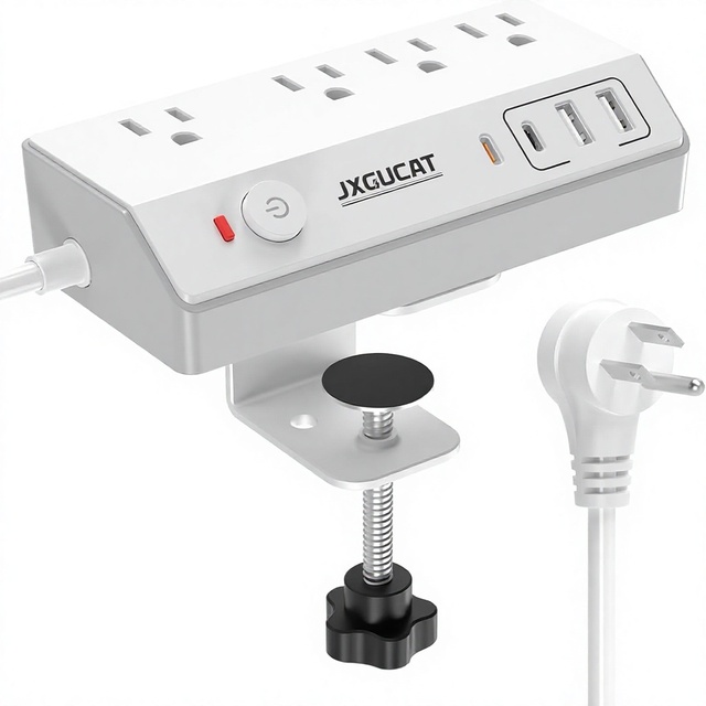 Desk Clamp Power Strip 10FT PD 20W Fast Charging USB-C Surge Protector Removable Extension Cord 4 Outlets 1 USB-C Port 125V Made