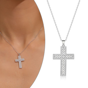 Collar cruzado hueco de plata S925 con colgante de moissanita, accesorios simples para cadenas de compromiso, tipo punto caliente al por mayor - Product Image 1