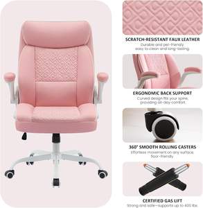 Chaise de bureau exécutive ergonomique pivotante en cuir PU <span class=keywords><strong>rose</strong></span> à dossier haut avec fonction massage – Vente en gros - Product Image 4