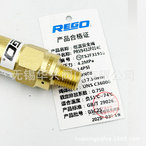 Vanne de sécurité Rego Prv9432f014c 1/4 po NPT basse température pour applications gazolines - Product Image 1