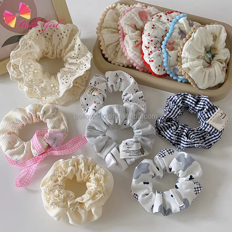 BELLEWORLD 2024 wholesale China custom print elastic crochet hair bands multi styles women ponytail holder scrunchy hair ties