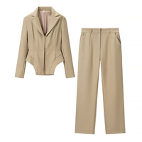 Ensemble tailleur 2 pièces pour femme 2026 : veste à revers élégante et pantalon droit rétro, idéal pour les loisirs et la mode