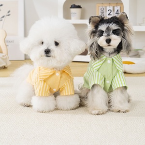 Camiseta Casual de Primavera/Verano para Mascotas, Linda, Transpirable, Ligera, Mezcla de Algodón y Poliéster, Cómoda y Divertida, con Diseño de Parches a Rayas y Dibujos Animados para Perros y Gatos - Product Image 2