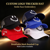 Nueva Gorra Trucker de Malla con Bordado de Letras Sonrientes, Gorra de Béisbol Casual Versátil de Alta Calidad con Protección Solar para Hombres y Mujeres, Logotipo Personalizado