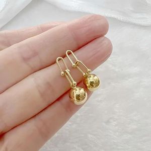 Xinfly 18K Gold Horseshoe Chain <b>Ball</b> Earrings Au750 Hard K Female Niche Design Advanced Personality and Fashionable Styling - Product Image 4
