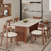 Nouvelle table et chaises de salle à manger en bois massif de style antique, avec plateau en pierre de roche, pour petites familles, tables de salle à manger rectangulaires