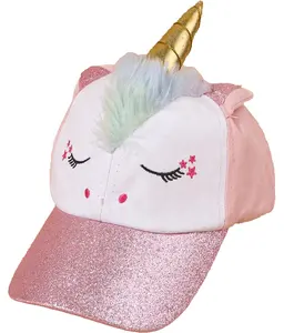 Commercio all'ingrosso di Modo Cappello di Sun Del Cotone Sparkle Dei Bambini di Colore Rosa Della Ragazza Cappello Unicorno