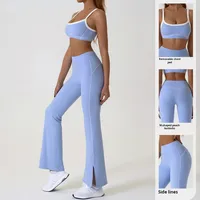 Ensemble de vêtements de yoga pour femmes en deux pièces rose personnalisé, manches longues, sans couture, grande taille, uni, extensible dans les quatre sens