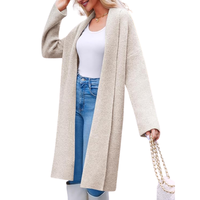 cardigan long en tricot pour femme, manteau ouvert sur le devant, pull d'hiver, veste décontractée, vêtement d'extérieur chaud