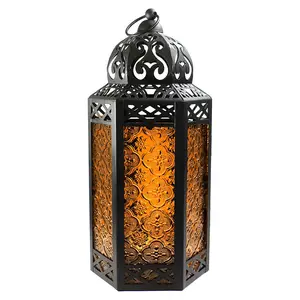 Linternas de Metal ámbar de estilo marroquí, Vidrio colorido utilizado para decoraciones de vacaciones en el hogar