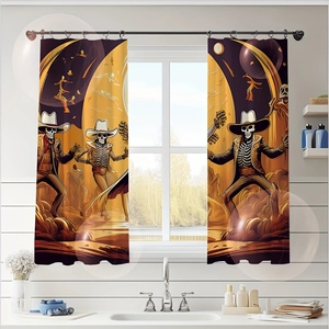 Rideau court à motif de crâne d'Halloween, noir et blanc, pour <span class=keywords><strong>cuisine</strong></span>, chambre, <span class=keywords><strong>salon</strong></span>, décoration intérieure, 2 panneaux personnalisables - Product Image 2
